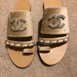 Chanel Velvet Chain Sandals Sz 8